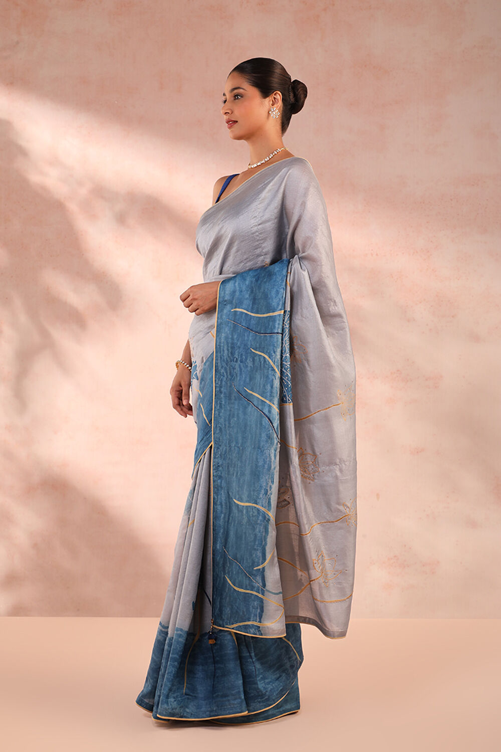 Blue Hand Painted Pure Tussar Silk Saree image number null