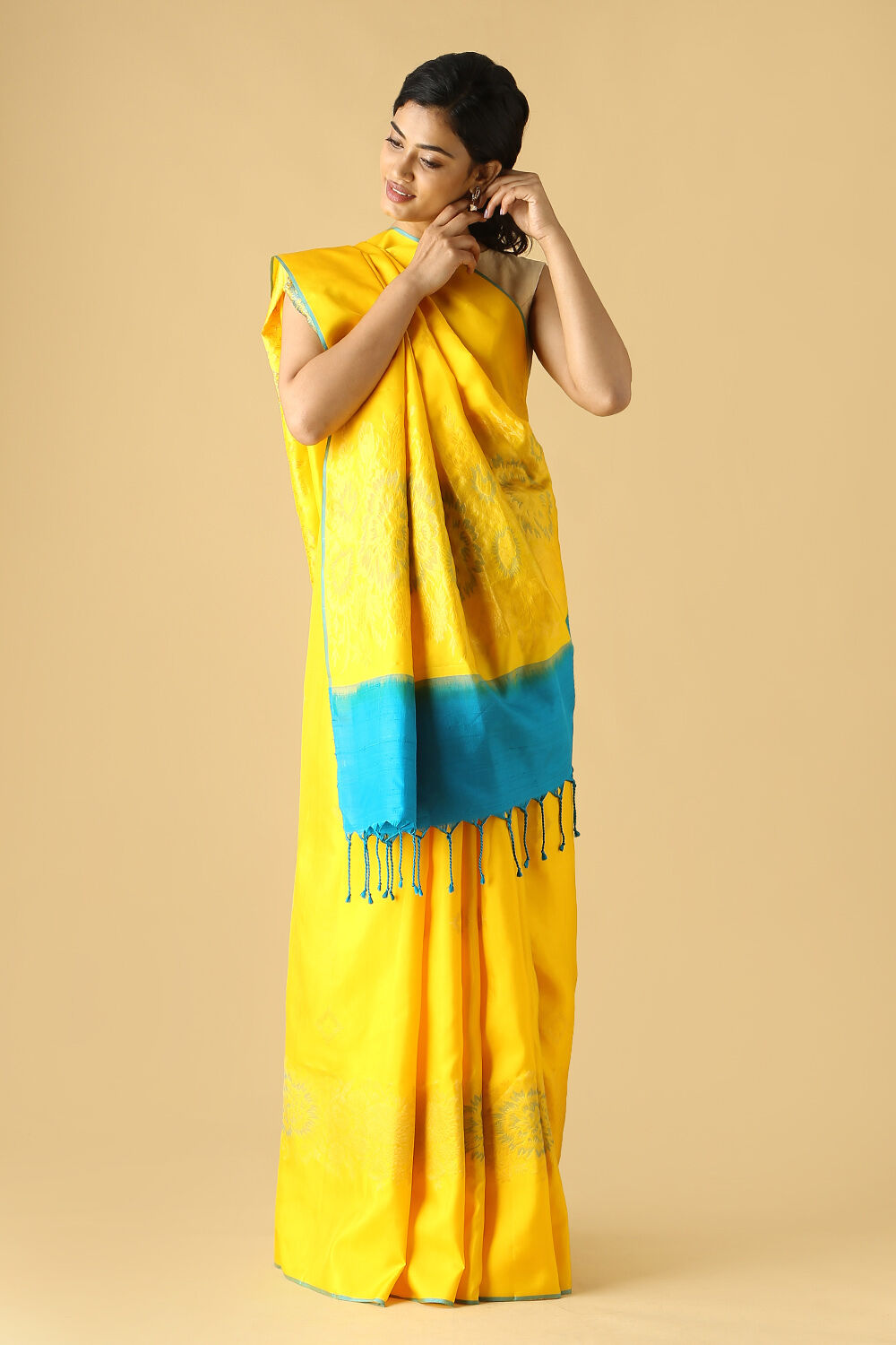 Light Yellow Pure Silk South Saree image number null