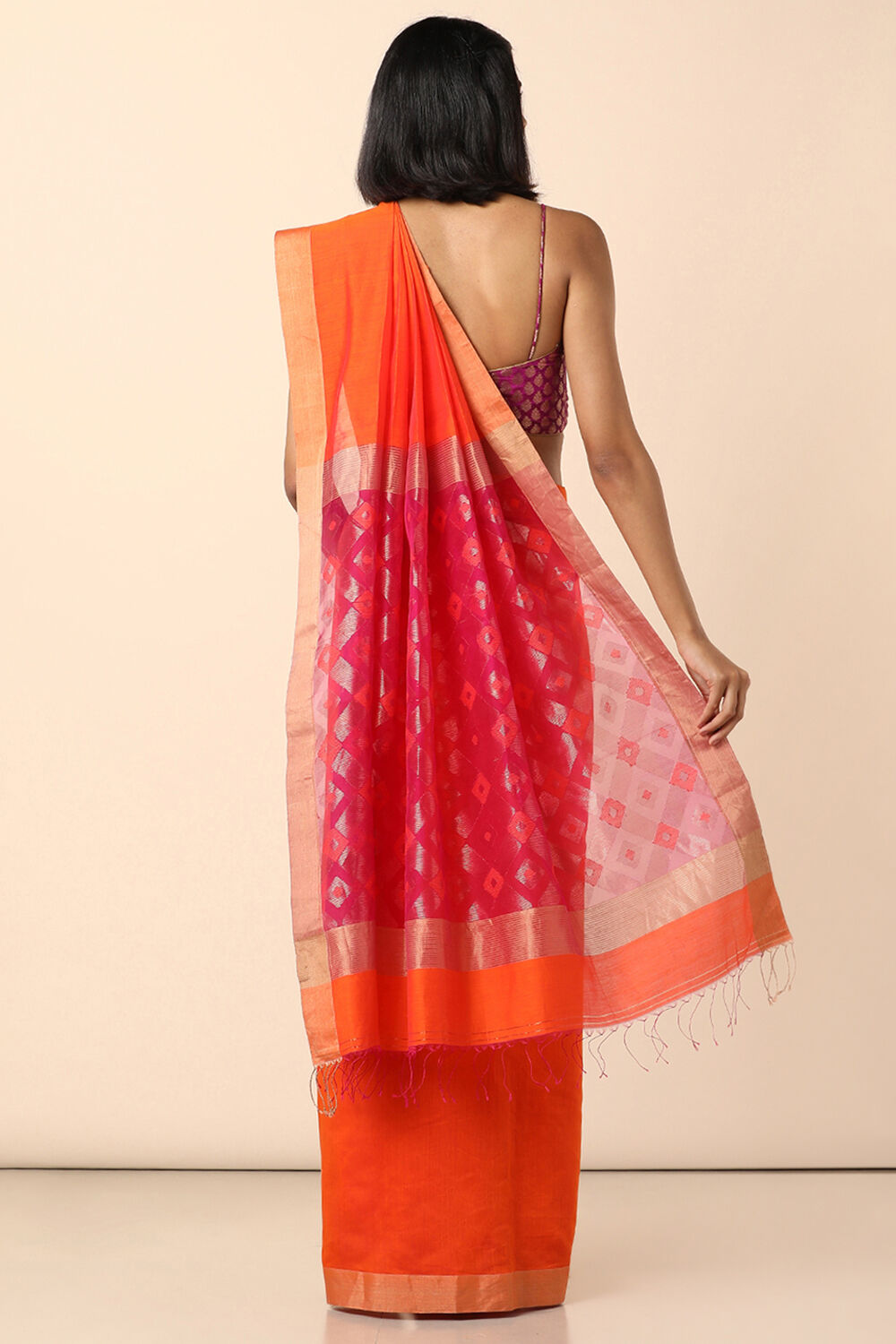 Orange Pure Silk Cotton Bengal Saree image number null