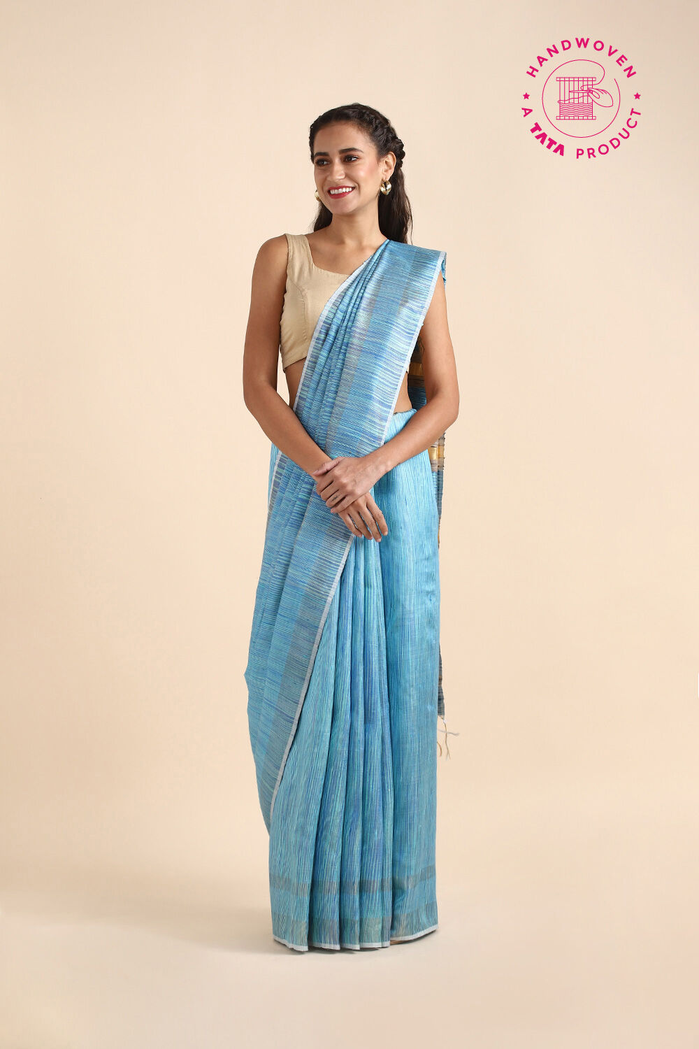 Light Blue Pure Tussar Silk Tie and Dye Saree image number null