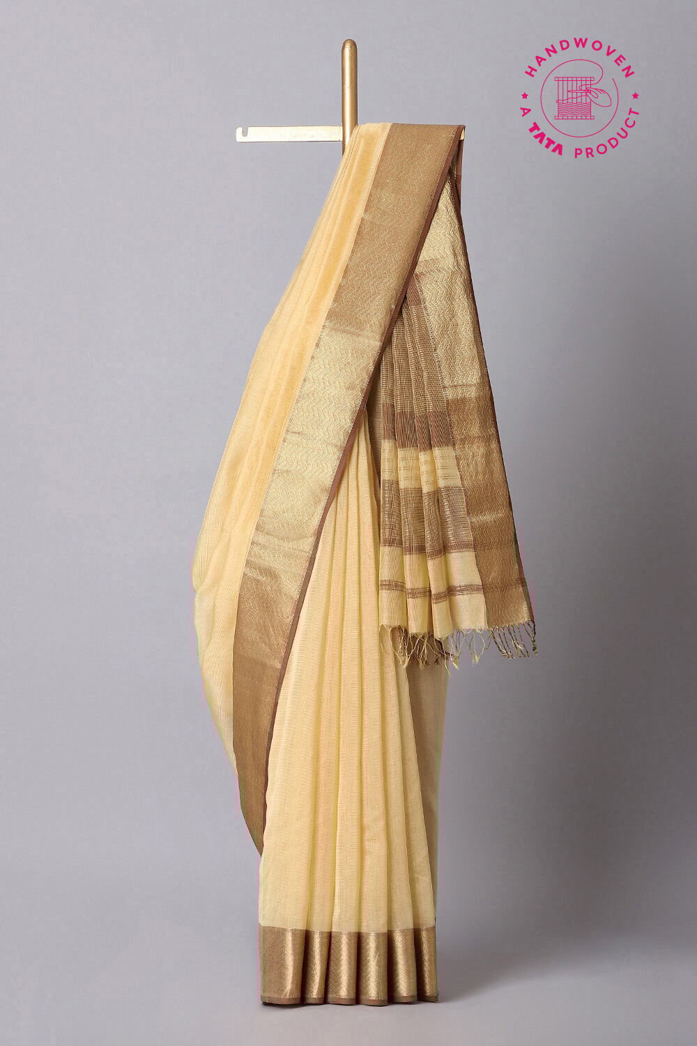 Gold Pure Cotton Tissue Maheswari Saree image number null