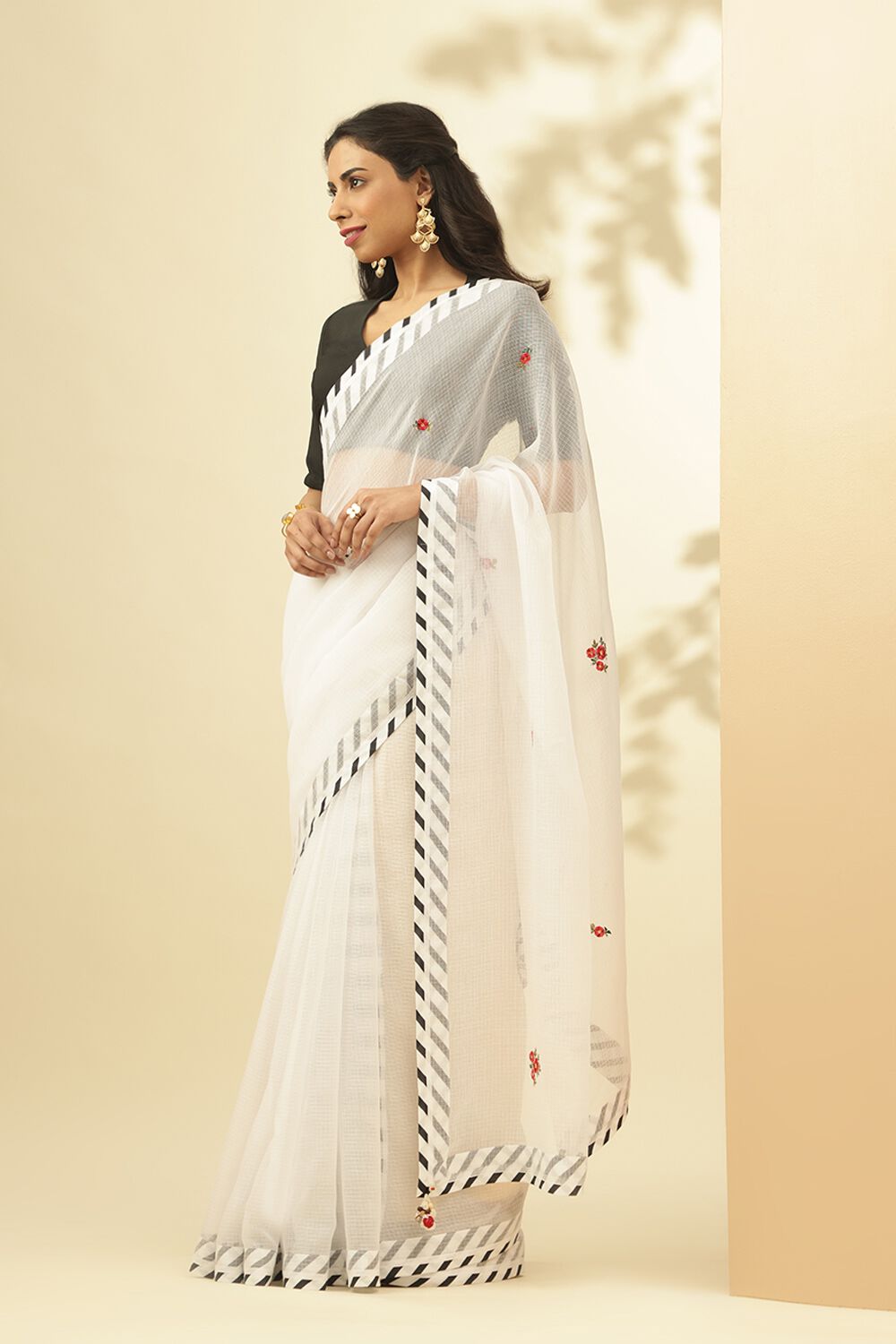 White Pure Kota Embroidered Saree image number null