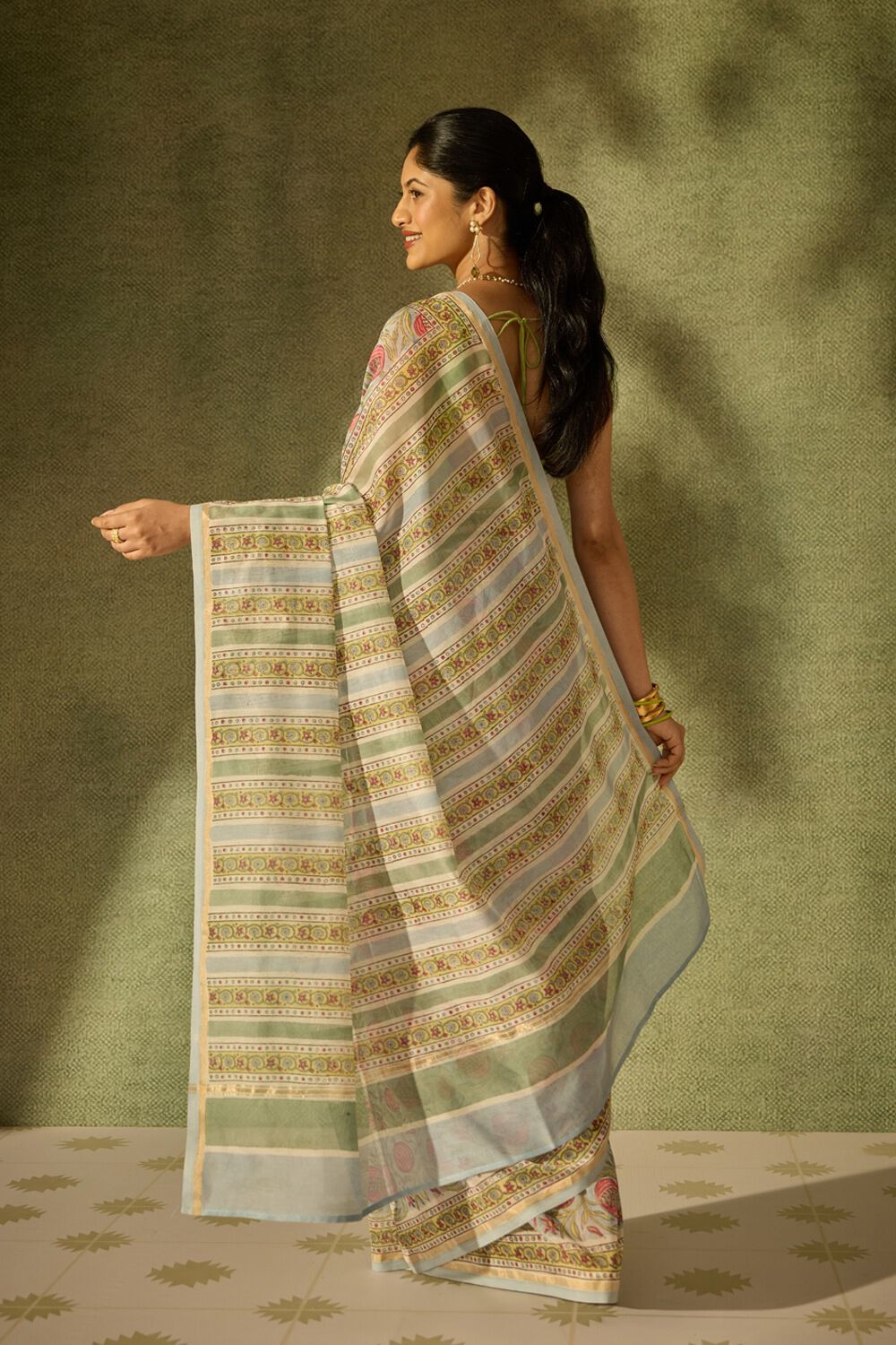Light Blue Rajasthan Pure Silk Cotton Printed Sanganeri Saree image number null