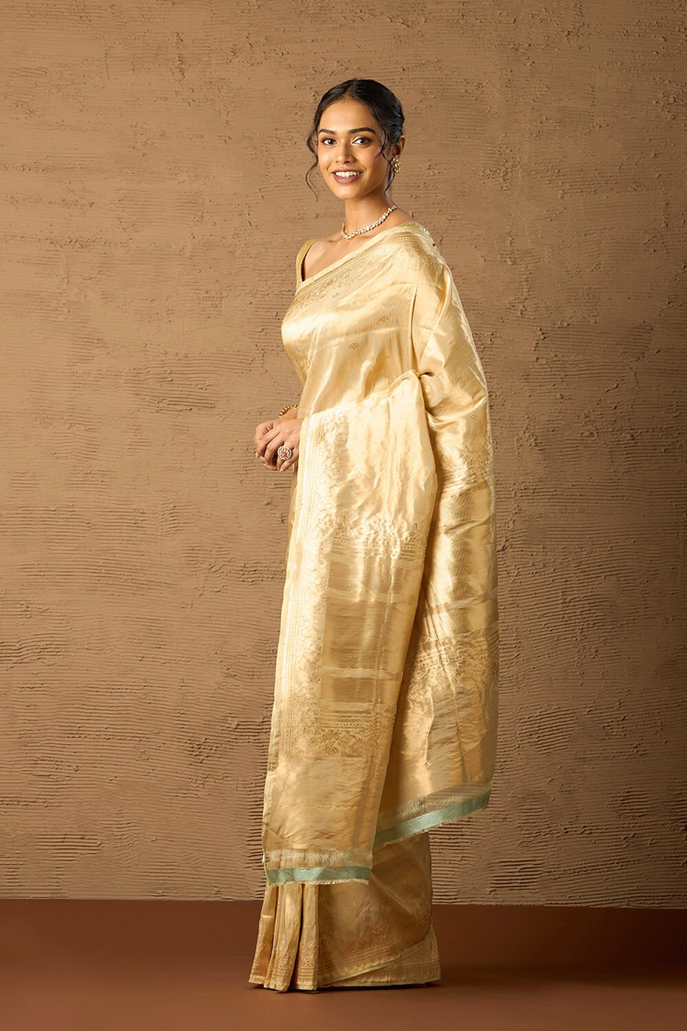 Yellow Pure Silk Tissue Kadwa Banarasi Saree image number null