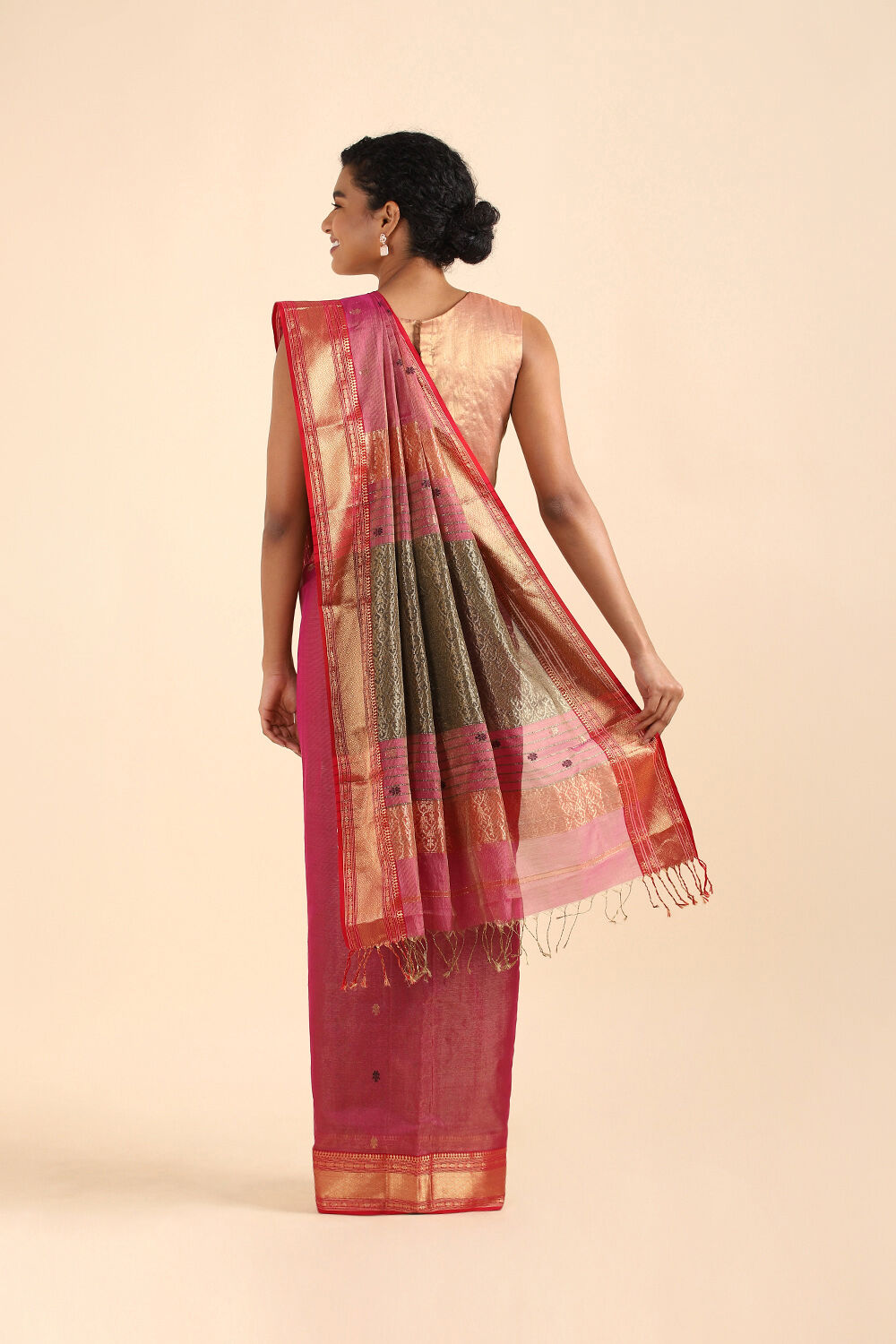 Dark Pink Pure Cotton Tissue Maheswari Saree image number null