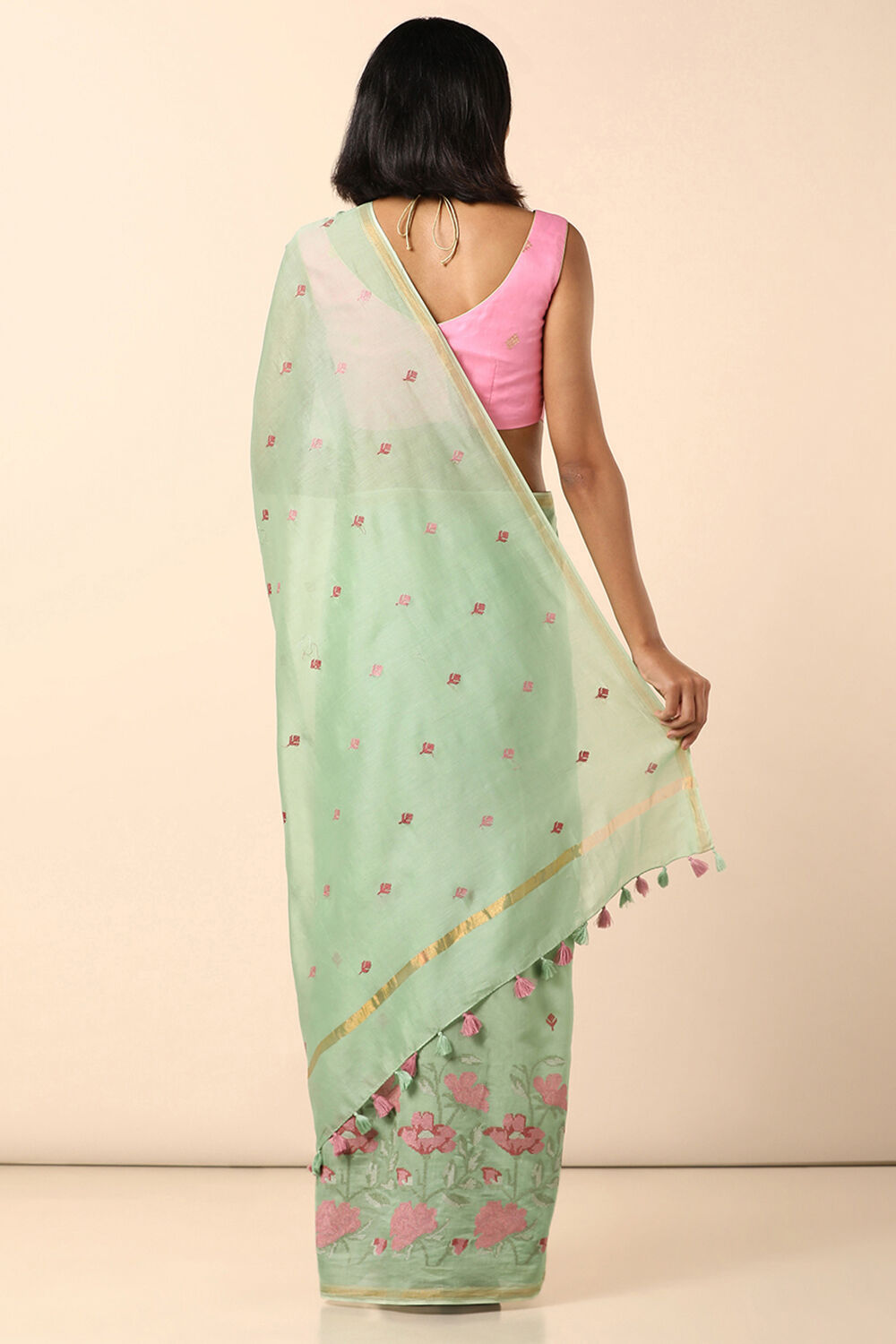 Light Green Embroidered Pure Silk Cotton Saree image number null