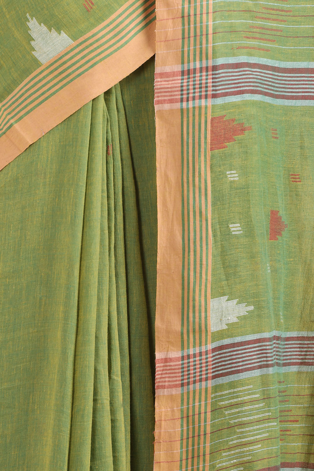 Green Pure Khadi Cotton Jamdani Saree image number null