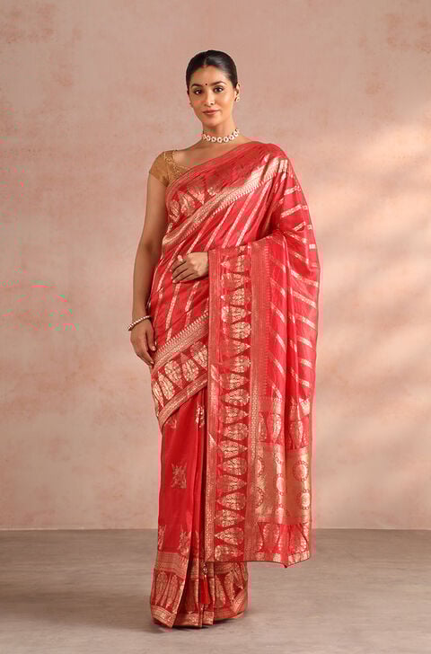 Red Viscose Luxe Woven Banaras Inspired Design Saree