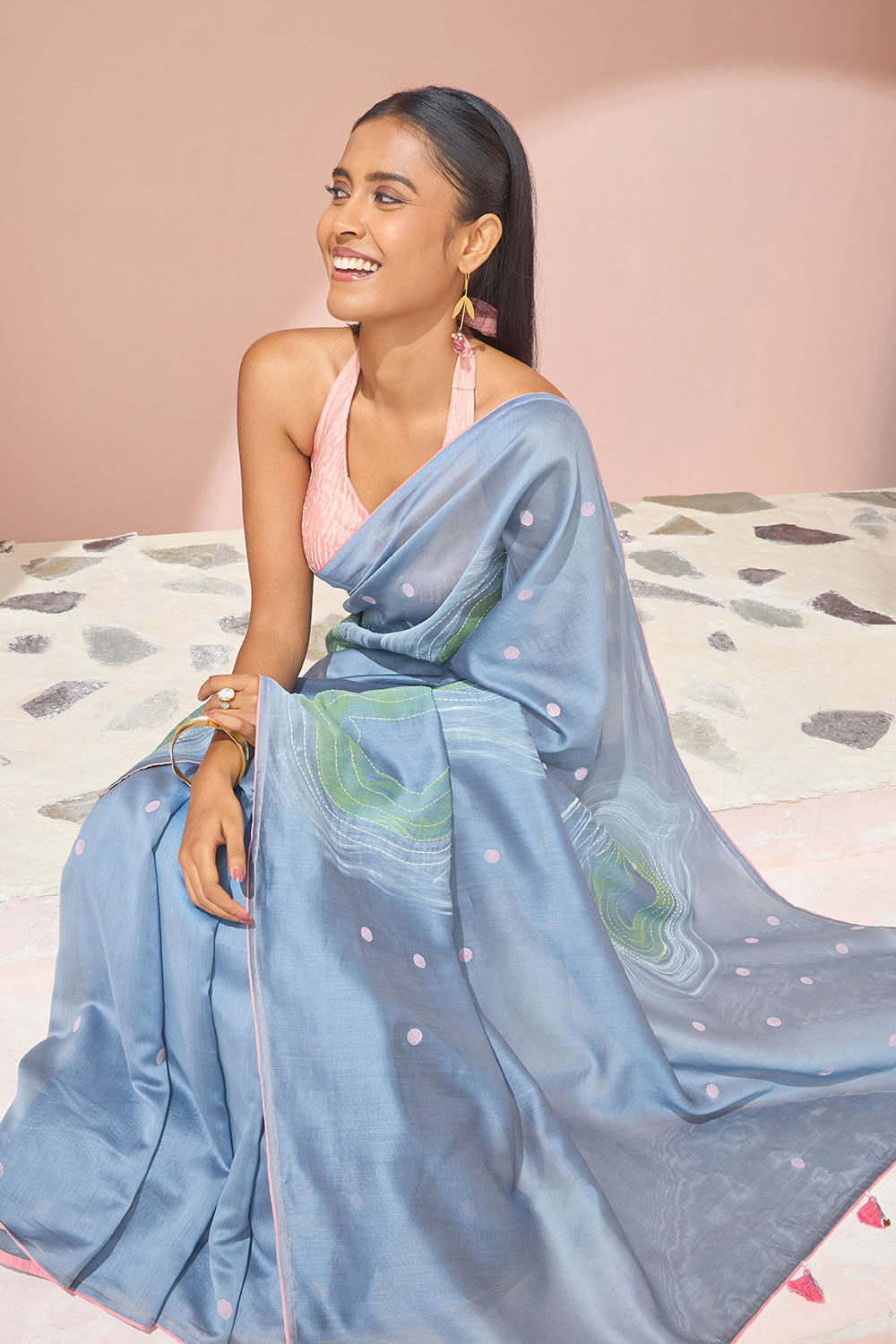 Light Blue Hand Painted Pure Silk Cotton Saree image number null