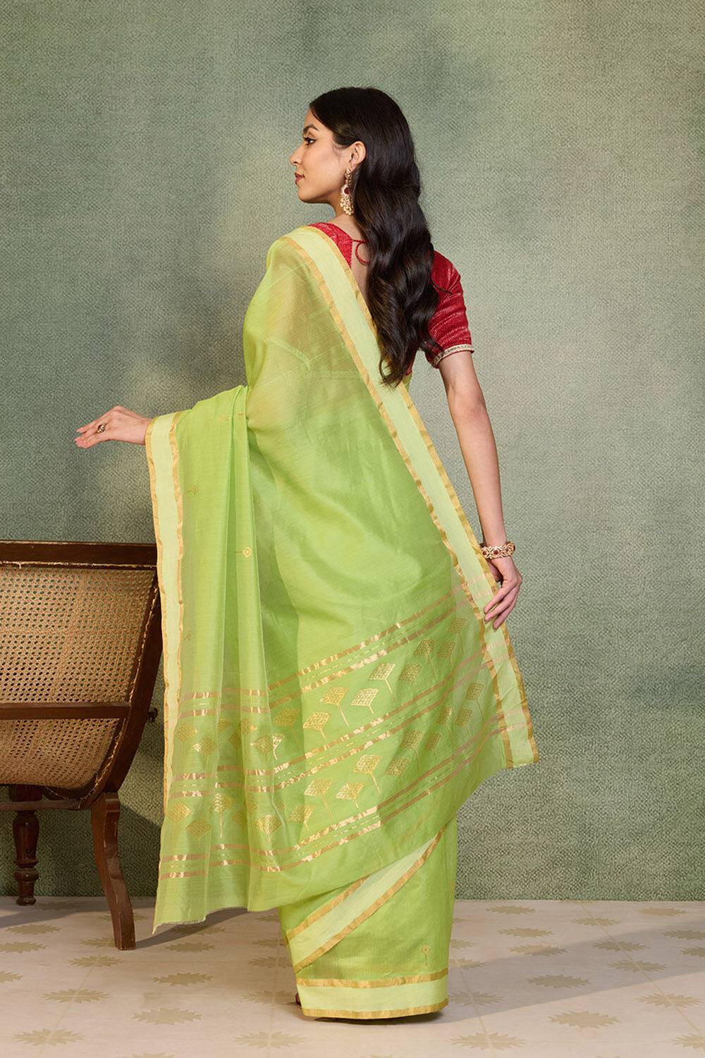 Green Woven Pure Silk Cotton Chanderi Saree image number null