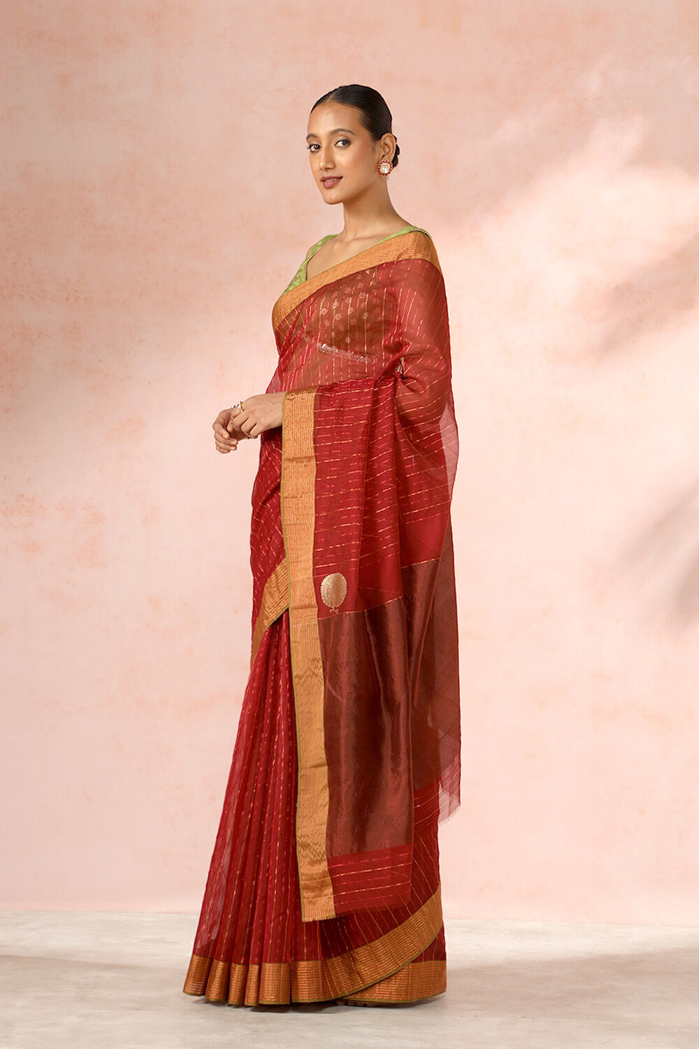 Red Chanderi Pure Silk Cotton Woven Saree image number null