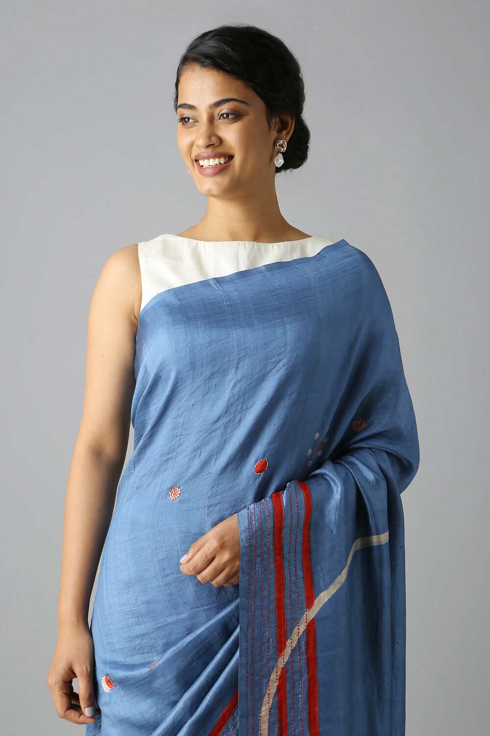 Blue Pure Silk Hand Painted Saree image number null