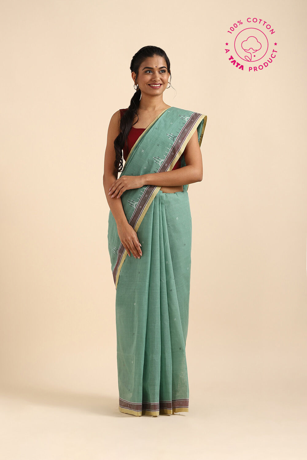 Green Pure Cotton Bengal Saree image number null