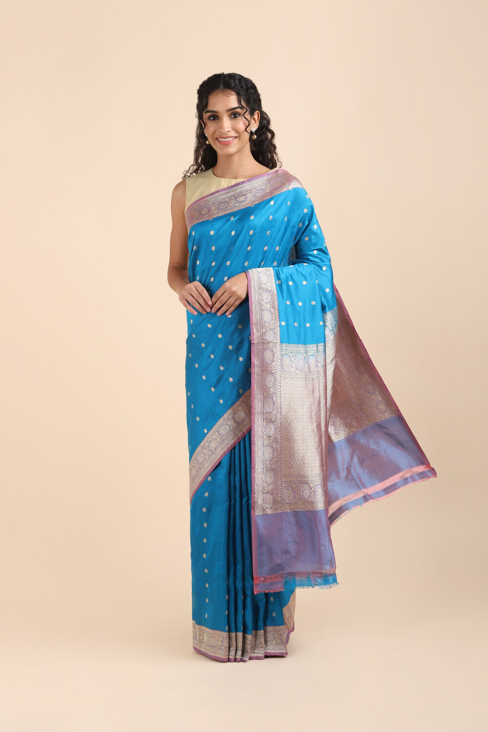 Dark Blue Pure Silk Banarasi Saree image number null