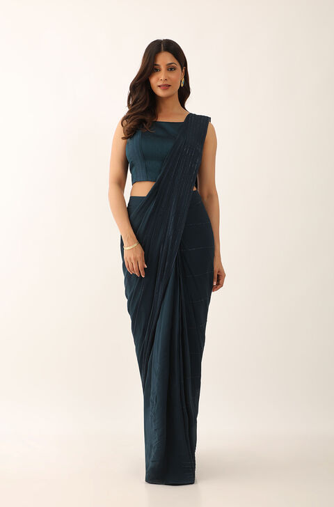 Blue Viscose Crystal Saree