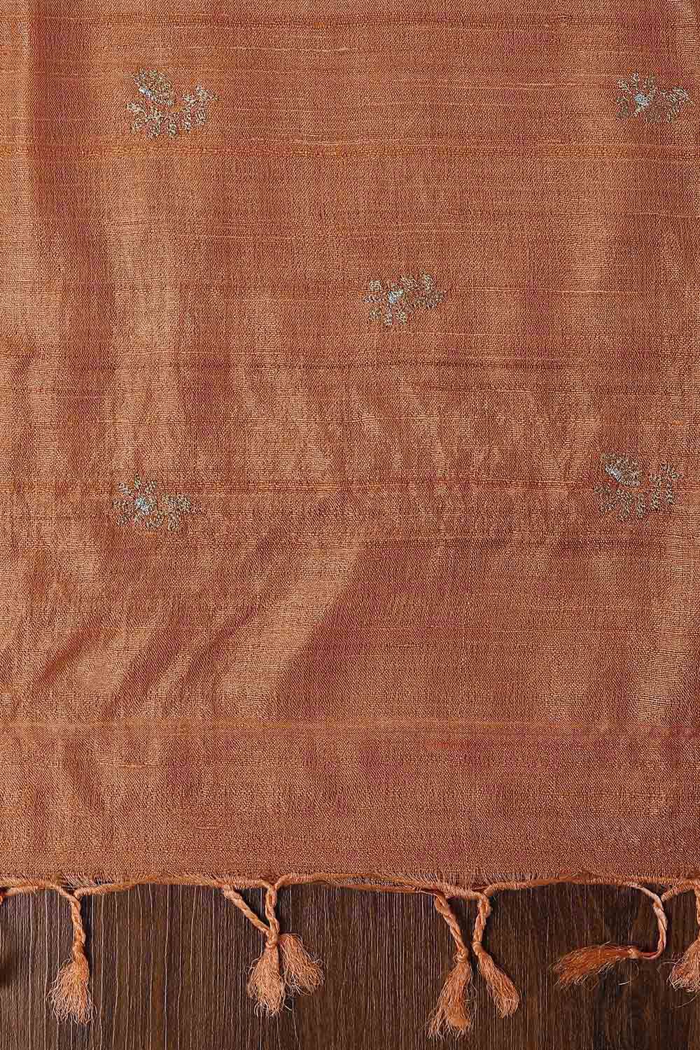 Dark Orange Tussar Embroidered Unstitched Suit Set image number null