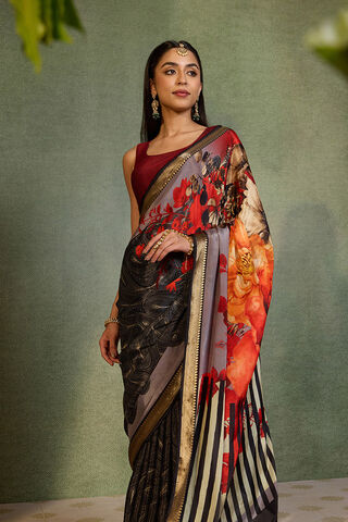 Black Printed Pure Viscose Saree image number