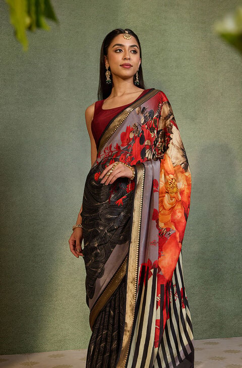 Black Printed Pure Viscose Saree