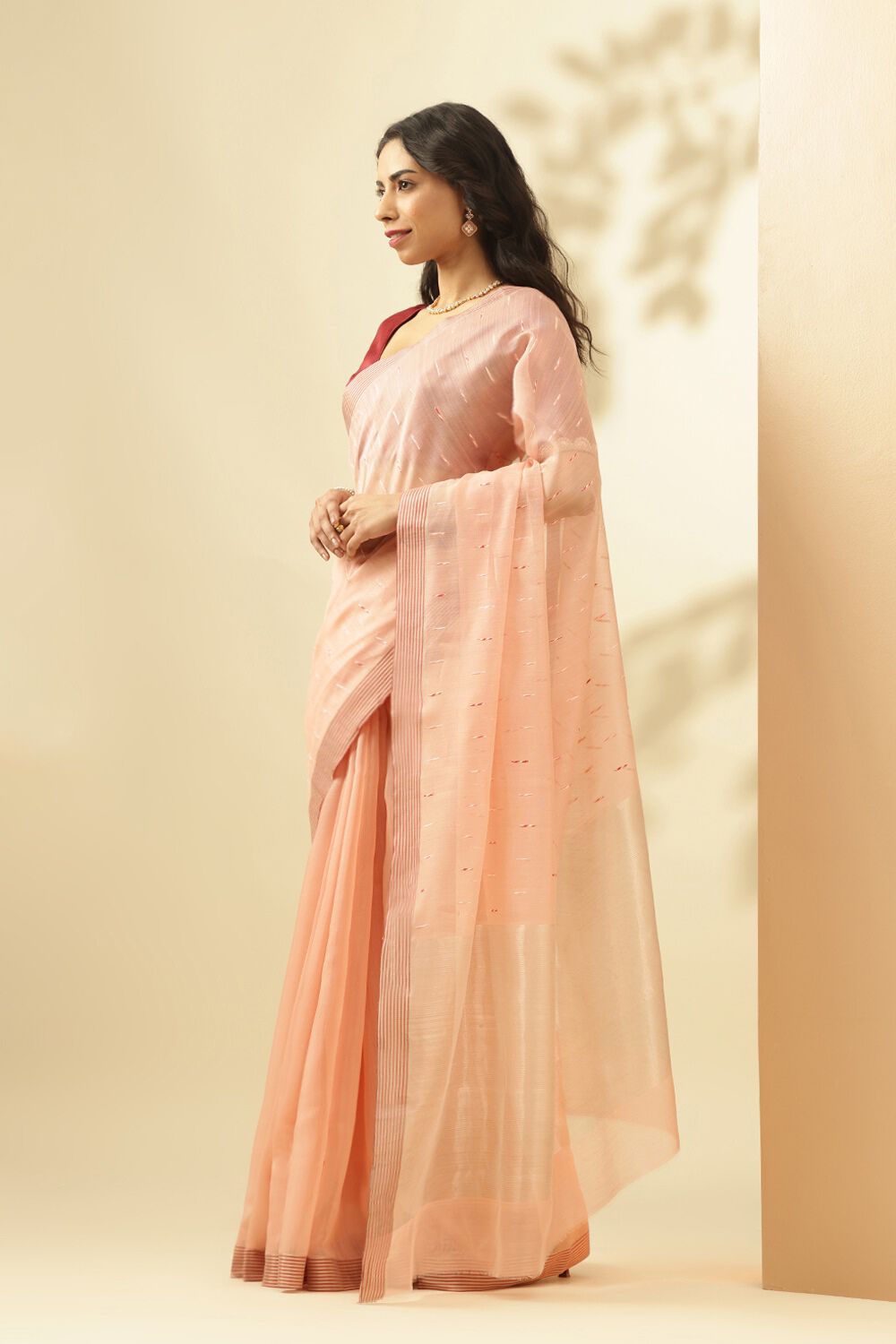 Peach Woven Pure Silk Cotton Chanderi Saree image number null