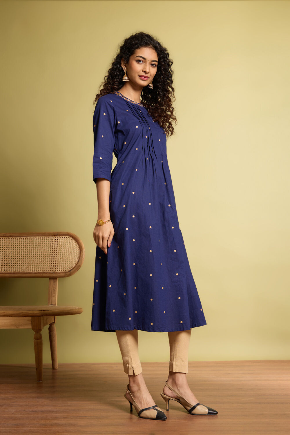Dark Blue Embroidered Pure Cotton Kurta image number null