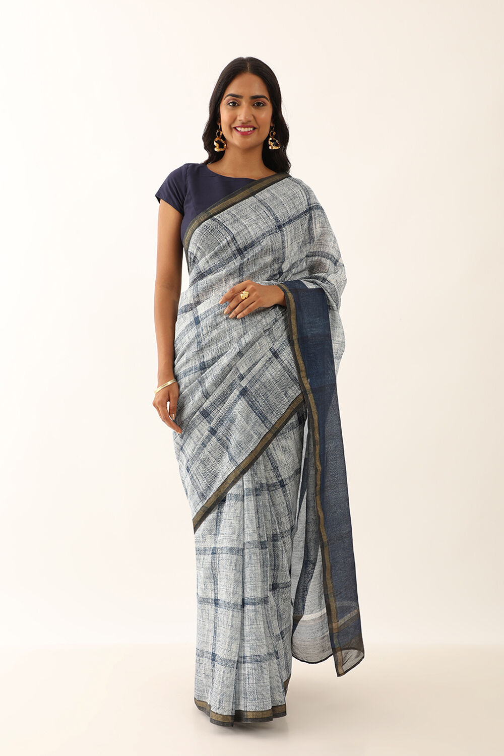 Light Blue Pure Silk Cotton Block Printed Saree image number null