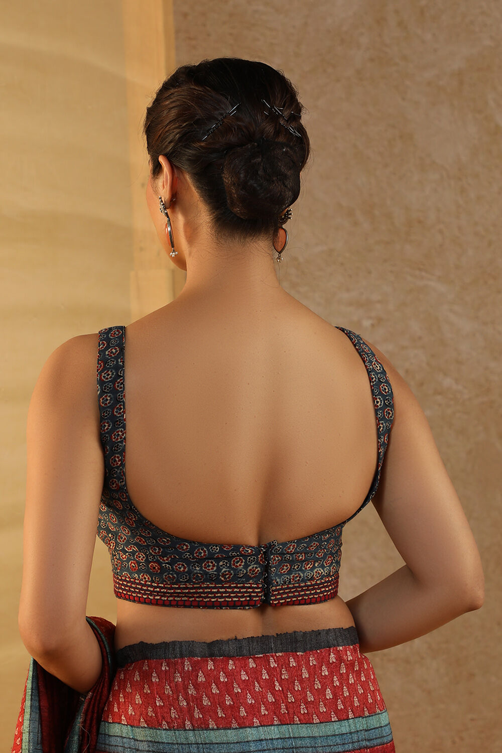 Blue Pure Silk Cotton Printed Embroidery Blouse image number null