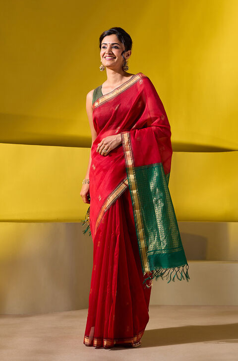 Red Woven Pure Silk Cotton Saree