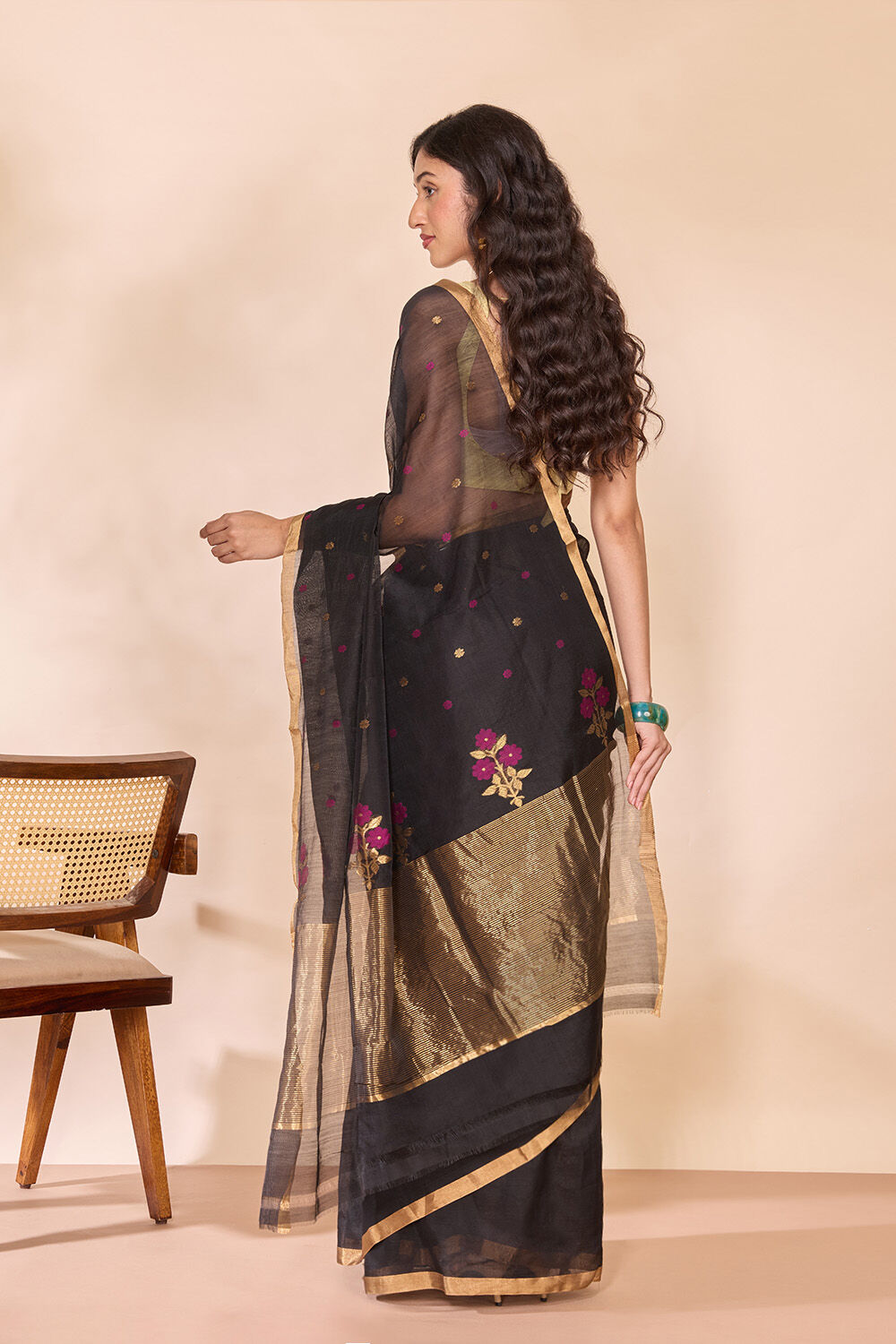 Black Woven Pure Silk Cotton Chanderi Saree image number null