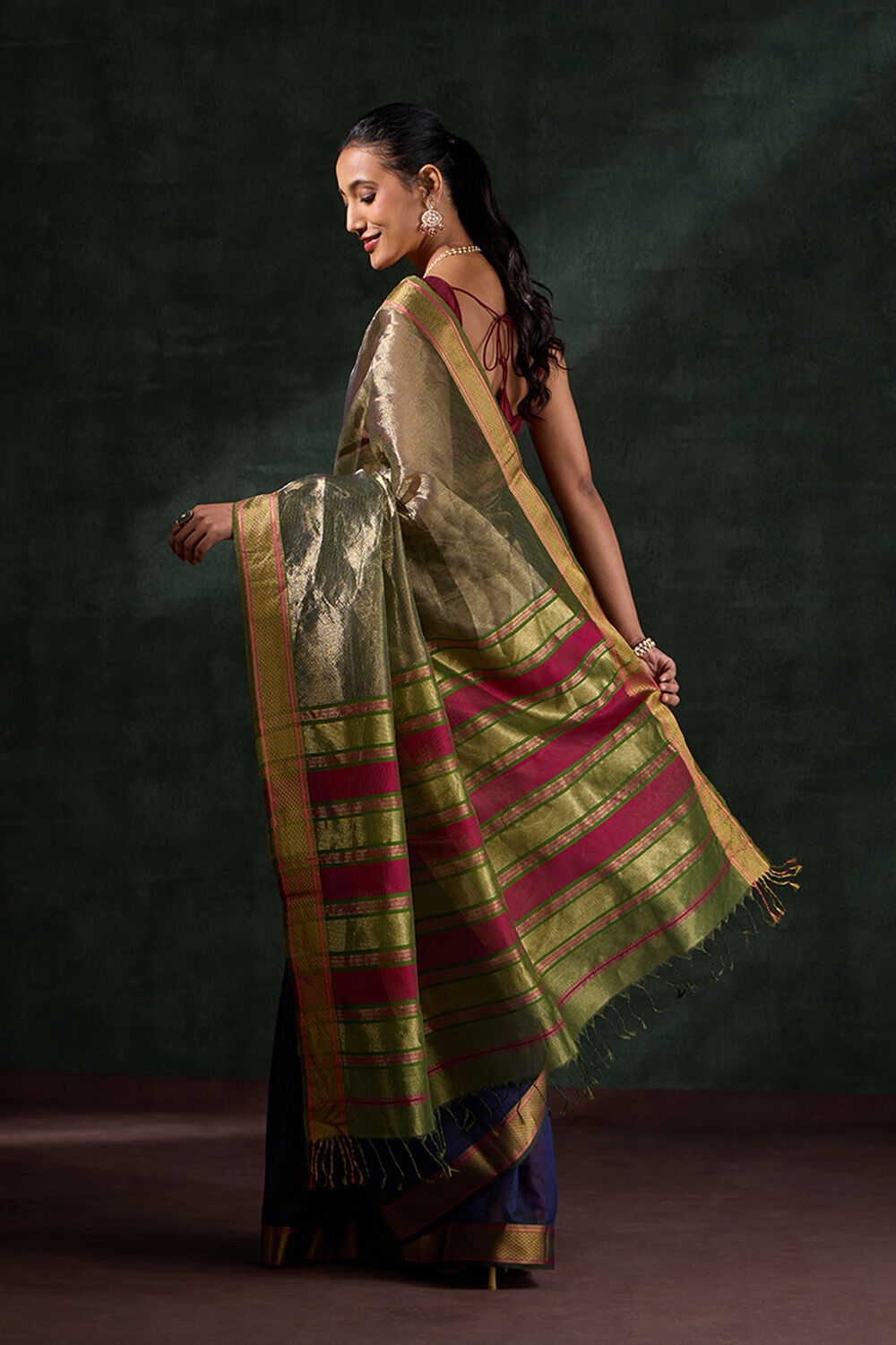 Dark Blue Woven Pure Silk Cotton Maheshwari Saree image number null