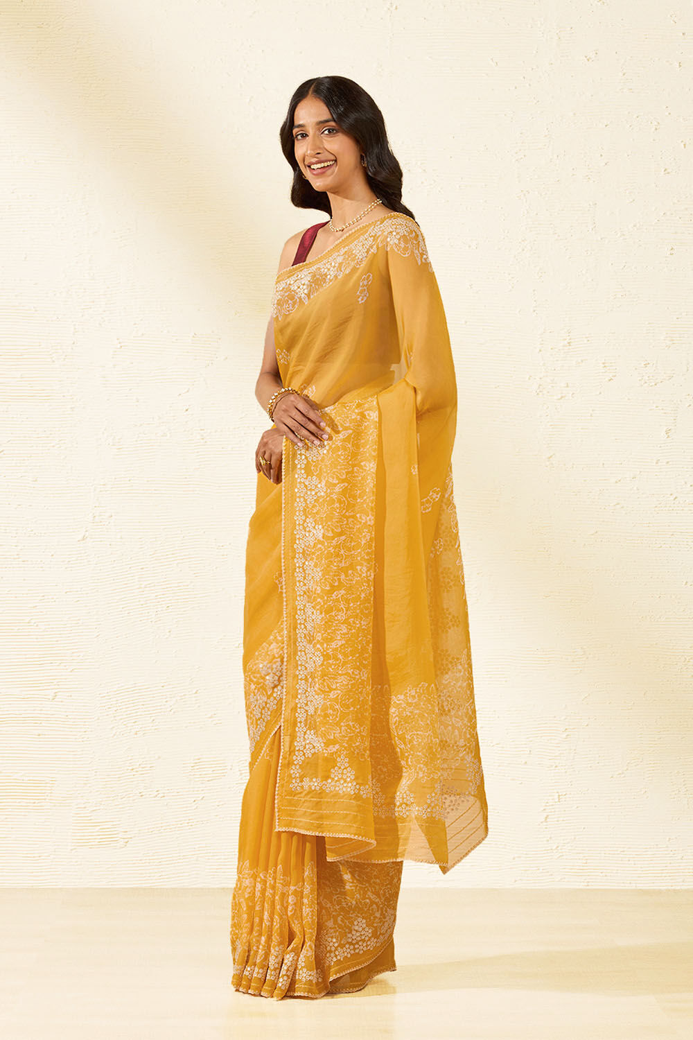 Yellow Tencel Embroidered Saree image number null