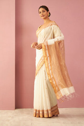 Off White Woven Pure Silk Cotton Maheshwari Saree image number