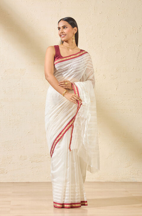 Off White Woven Pure Silk Cotton Chanderi Saree