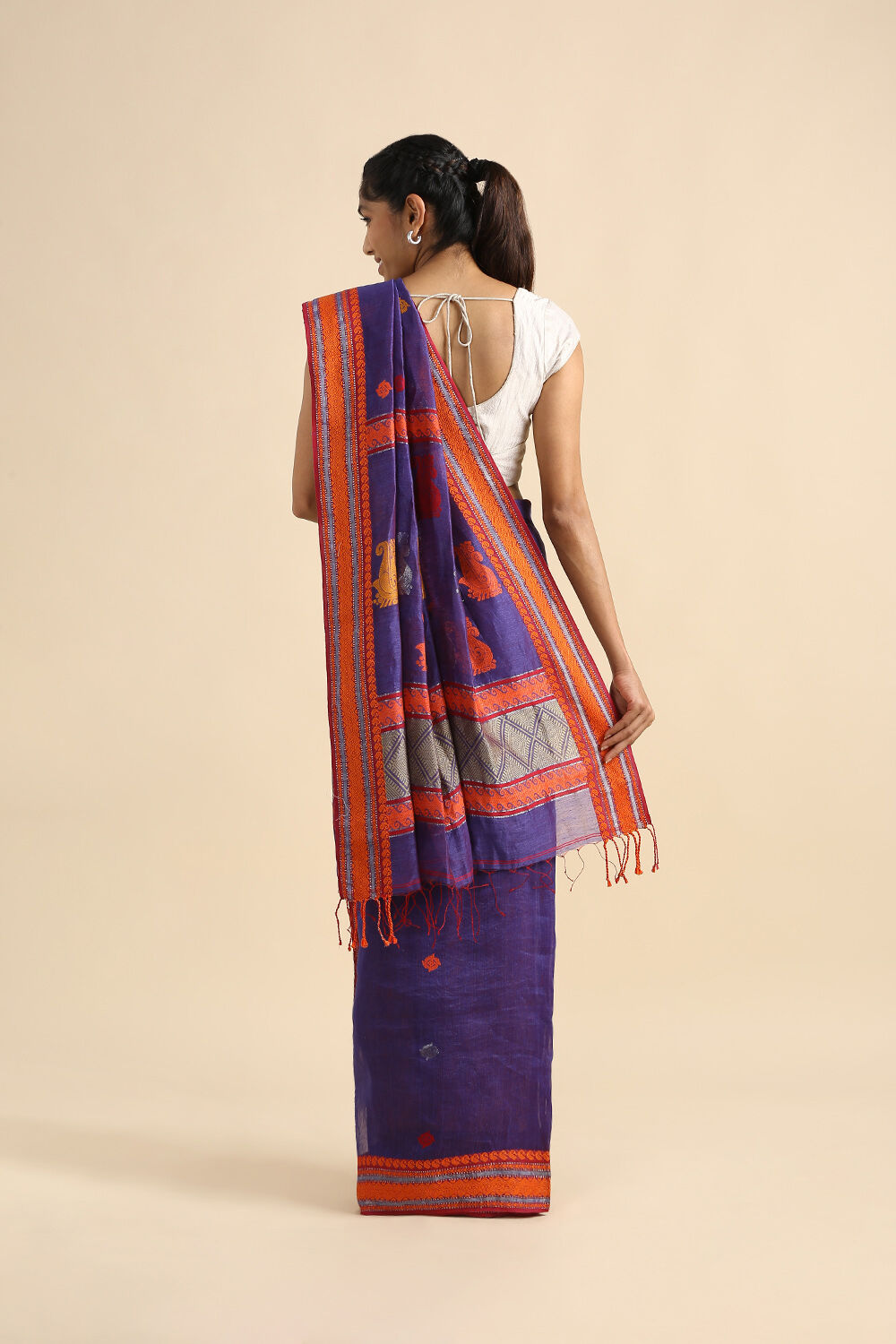 Purple Pure Silk Linen Bengal Saree image number null