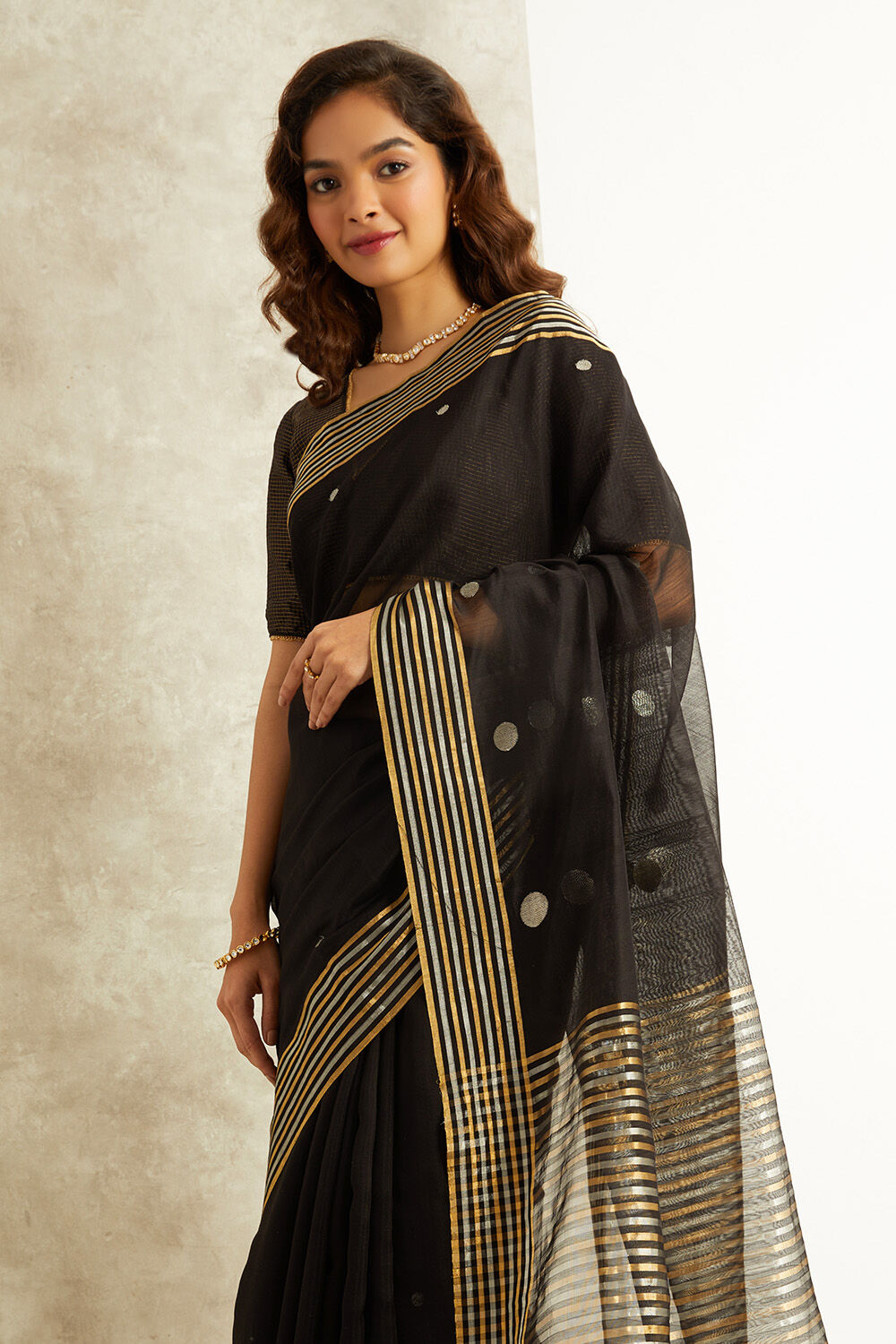 Black Pure Silk Cotton Eknaliya Chanderi Saree image number null