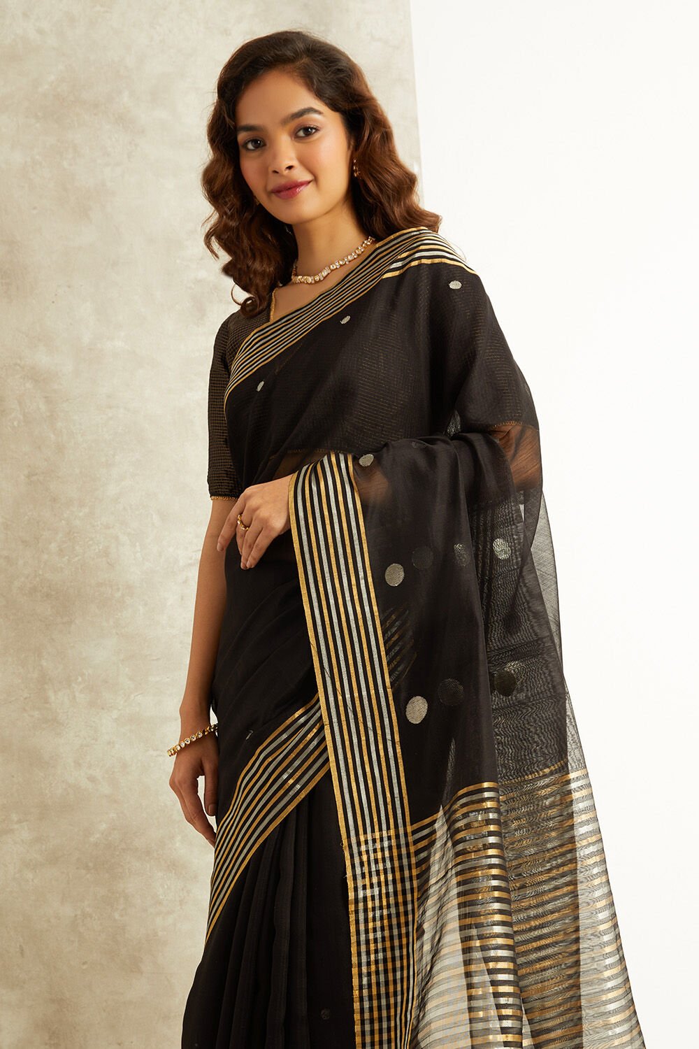 Black Pure Silk Cotton Eknaliya Chanderi Saree image number null