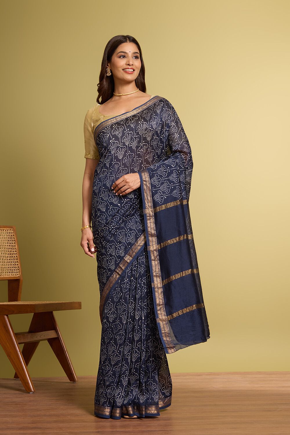 Dark Blue Pure Silk Cotton Batik Saree image number null