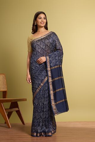Dark Blue Pure Silk Cotton Batik Saree thumbnail image number null