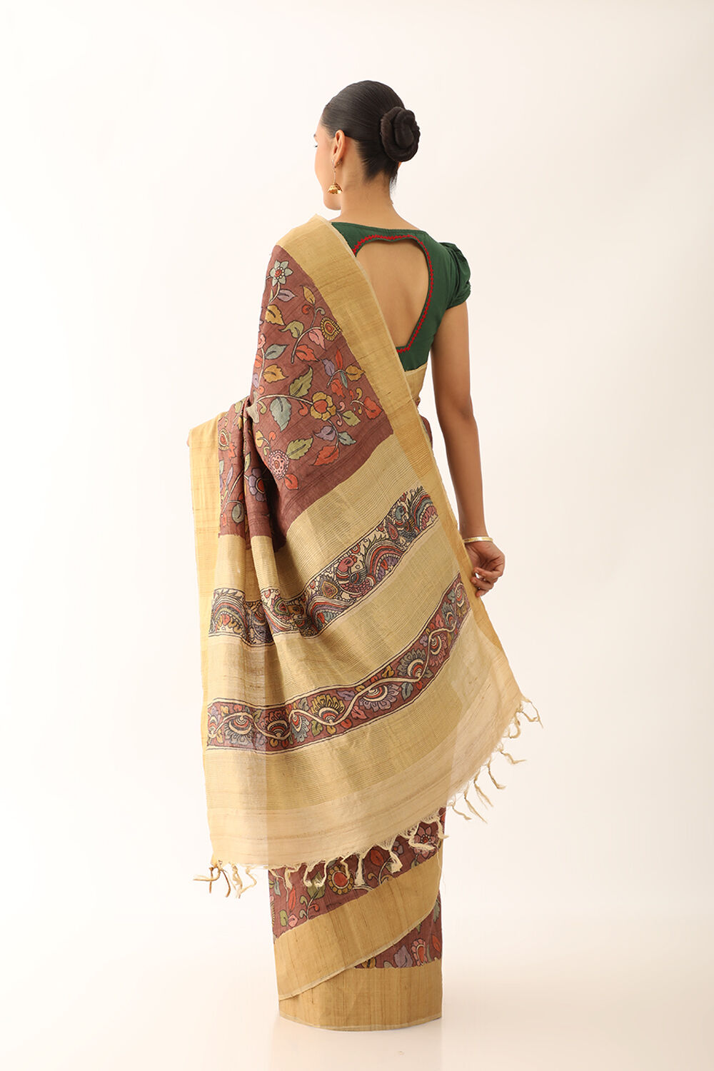 Brown Srikalahasti Pure Tussar Silk Kalamkari Saree image number null