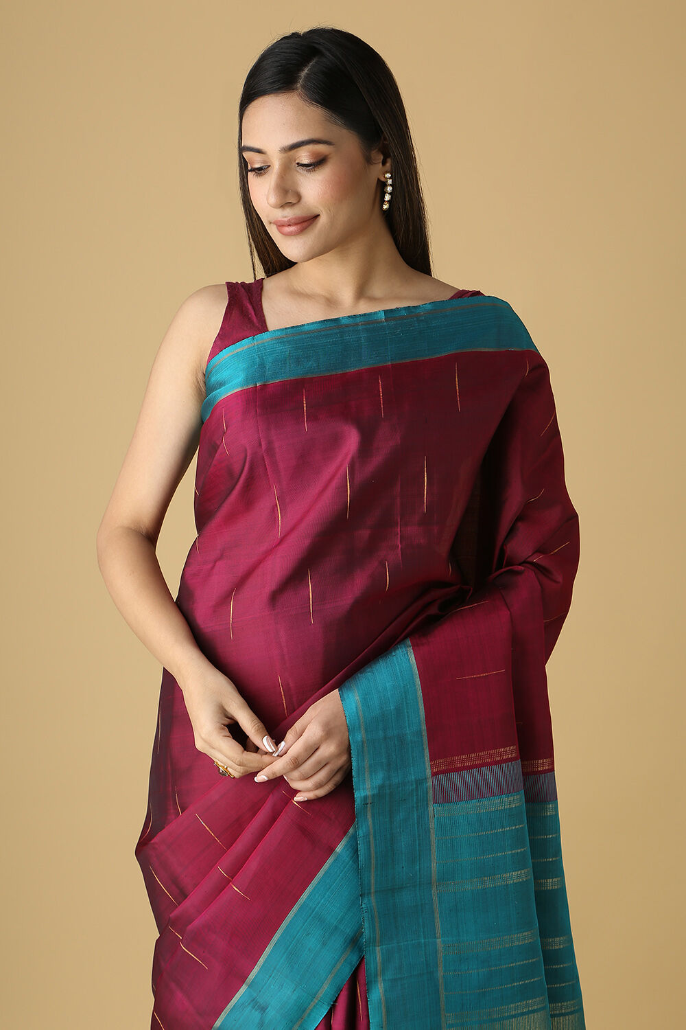 Dark Pink Pure Silk Kanjivaram Saree image number null