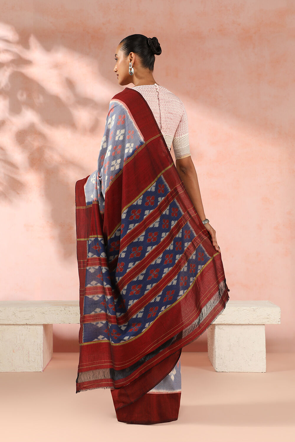 Blue Pure Cotton Pochampalli Ikat Saree image number null