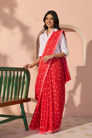 Red Bengal Screen Printed Pure Cotton Mulmul Saree thumbnail image number null