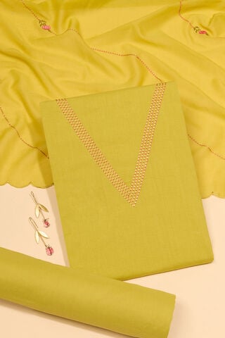 Light Green Pure Cotton Embroidered Unstitched Suit Set image number