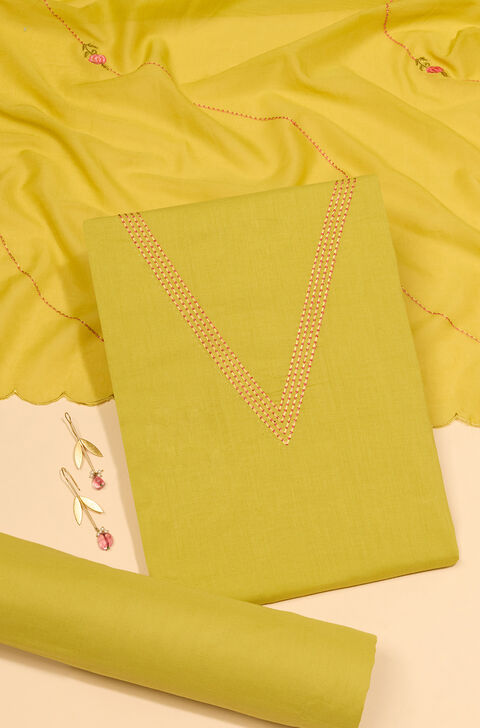 Light Green Pure Cotton Embroidered Unstitched Suit Set