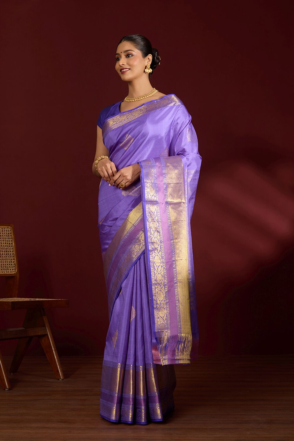 Light Violet Pure Silk Woven Kanjivaram Saree image number null