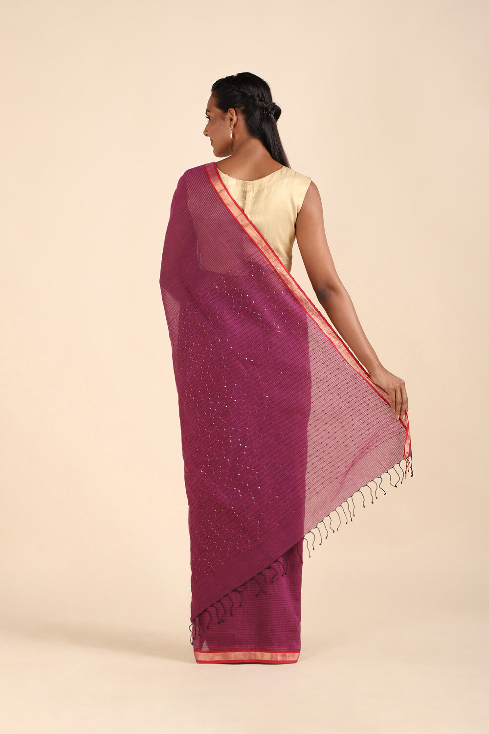 Dark Pink Pure Silk Cotton Bengal Saree image number null