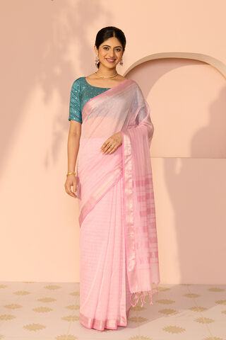 Light Pink Woven Pure Silk Cotton Maheshwar Saree thumbnail image number null