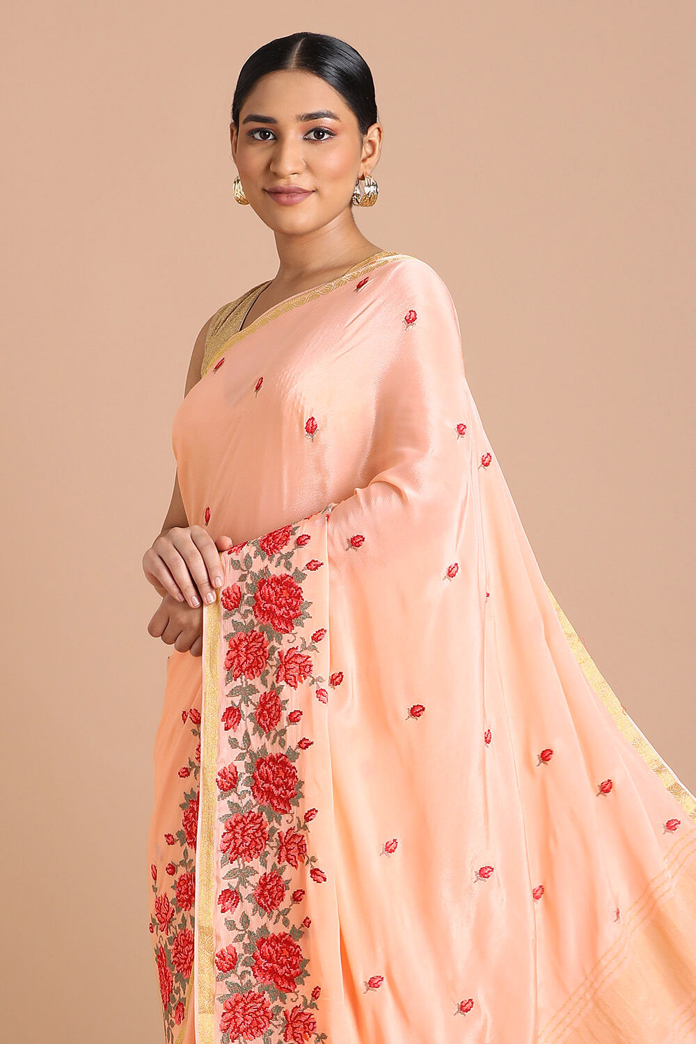 Light Pure Pink Viscose Embroidered Saree image number null