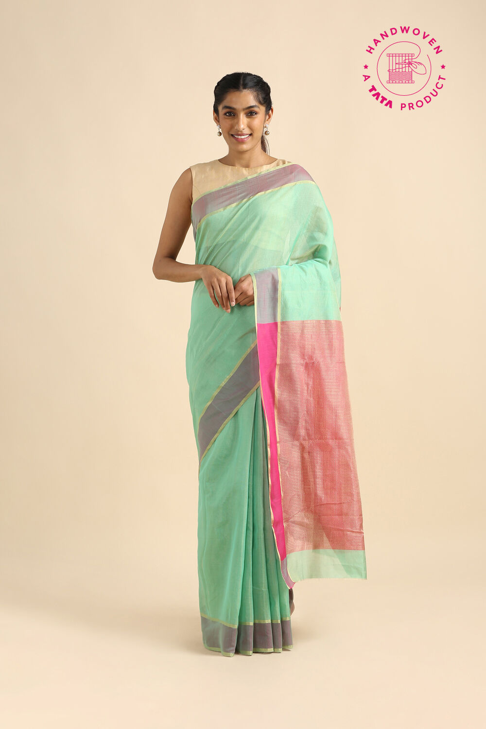Light Green Pure Cotton Tissue Chanderi Saree image number null