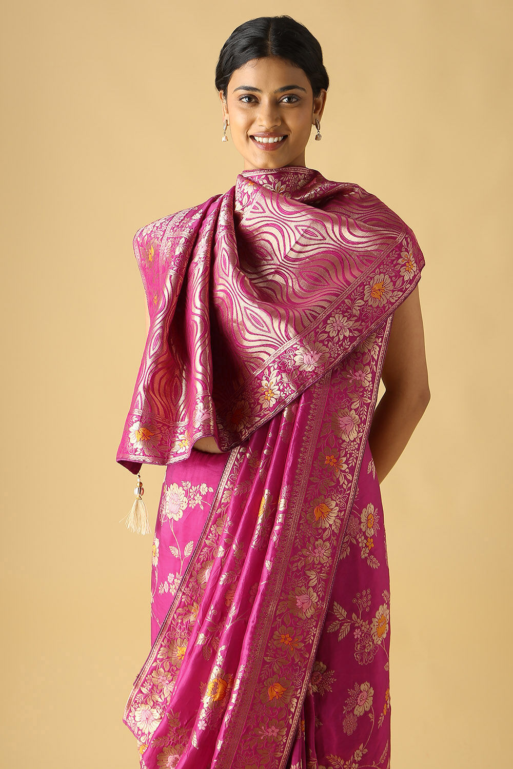 Dark Pink Viscose Luxe Woven Saree image number null