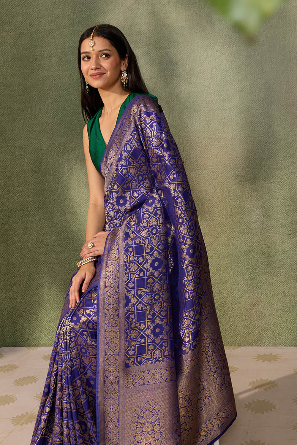 Dark Blue Woven Pure Viscose Saree image number null